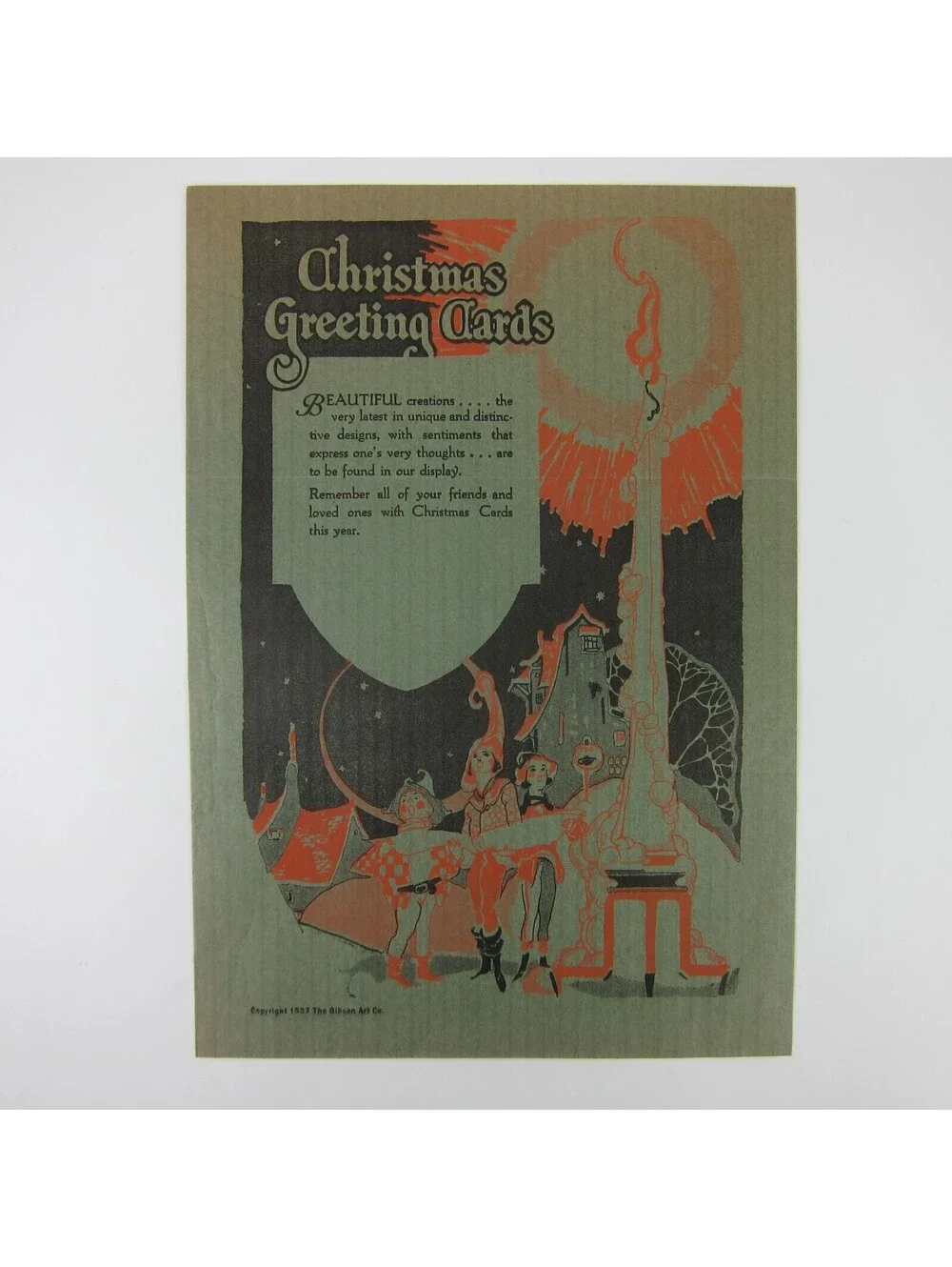Vintage 1927 Art Deco Christmas Lithograph Paper Bag Gibson Art Co Cincinnati OH